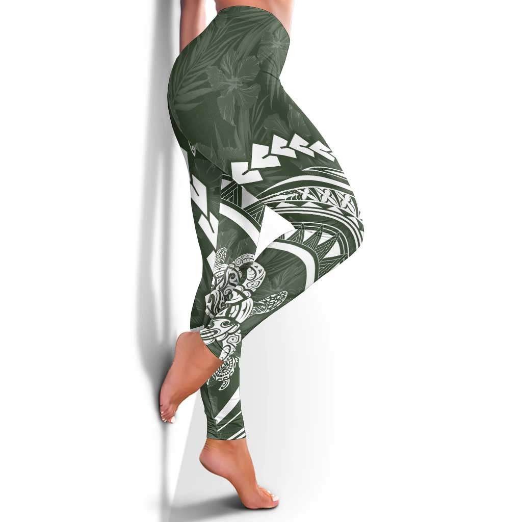 Polynesian Pride Leggings Turtle Hibiscus Luxury Style - Sage LT7 - Polynesian Pride