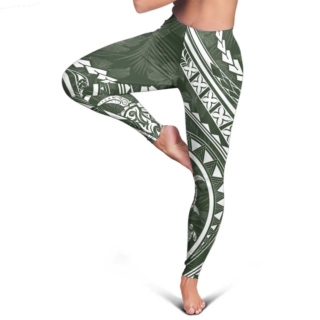 Polynesian Pride Leggings Turtle Hibiscus Luxury Style - Sage LT7 - Polynesian Pride