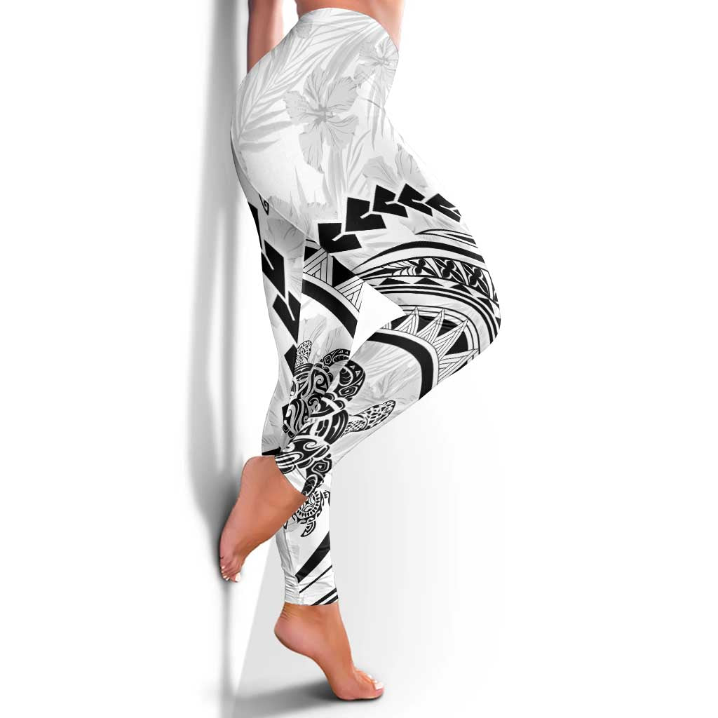 Polynesian Pride Leggings Turtle Hibiscus Luxury Style - White LT7 - Polynesian Pride