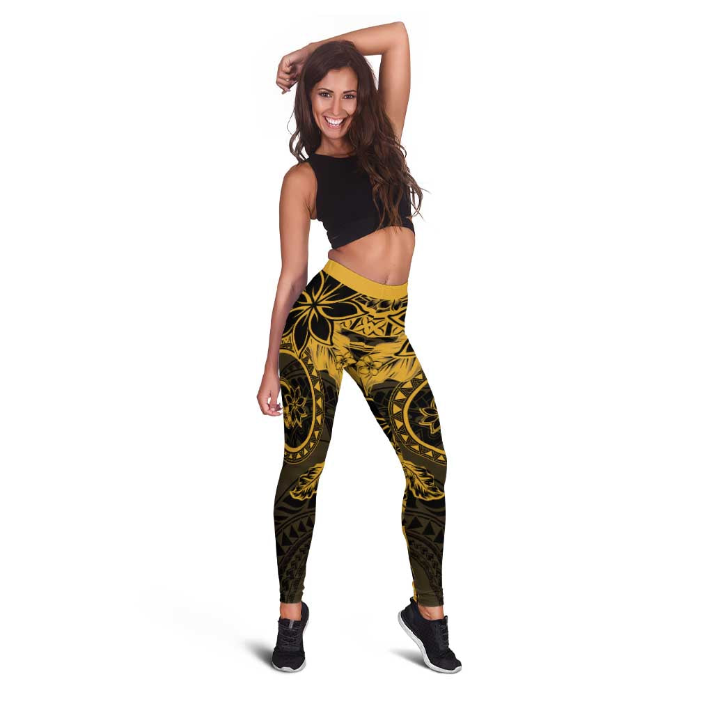 Polynesian Sunset Plumeria Leggings Gold Polynesian Tattoo - Polynesian Pride