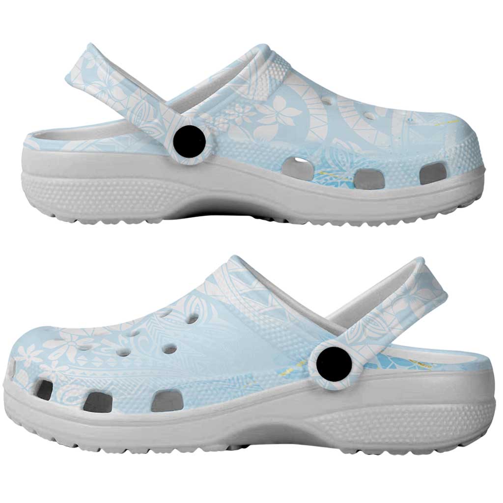 Polynesian Tiare Monstera Baby Blue Clogs Shoes Liquid Style - Polynesian Pride