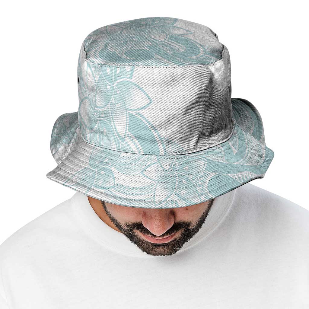 Polynesian Tribal Plumeria Lotu Tamaiti Bucket Hat Pastel Cyan - Polynesian Pride