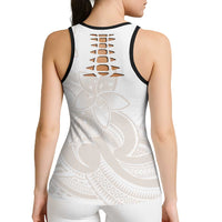 Polynesian Tribal Plumeria Lotu Tamaiti Hollow Tank Top Pastel Nude LT9 - Polynesian Pride