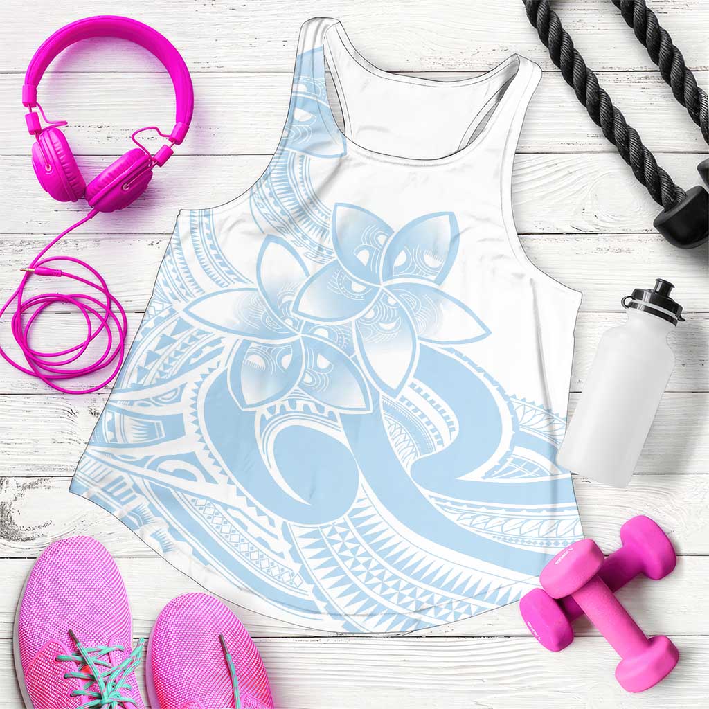 Polynesian Tribal Plumeria Lotu Tamaiti Women Racerback Tank Pastel Sky Blue LT9 Blue - Polynesian Pride
