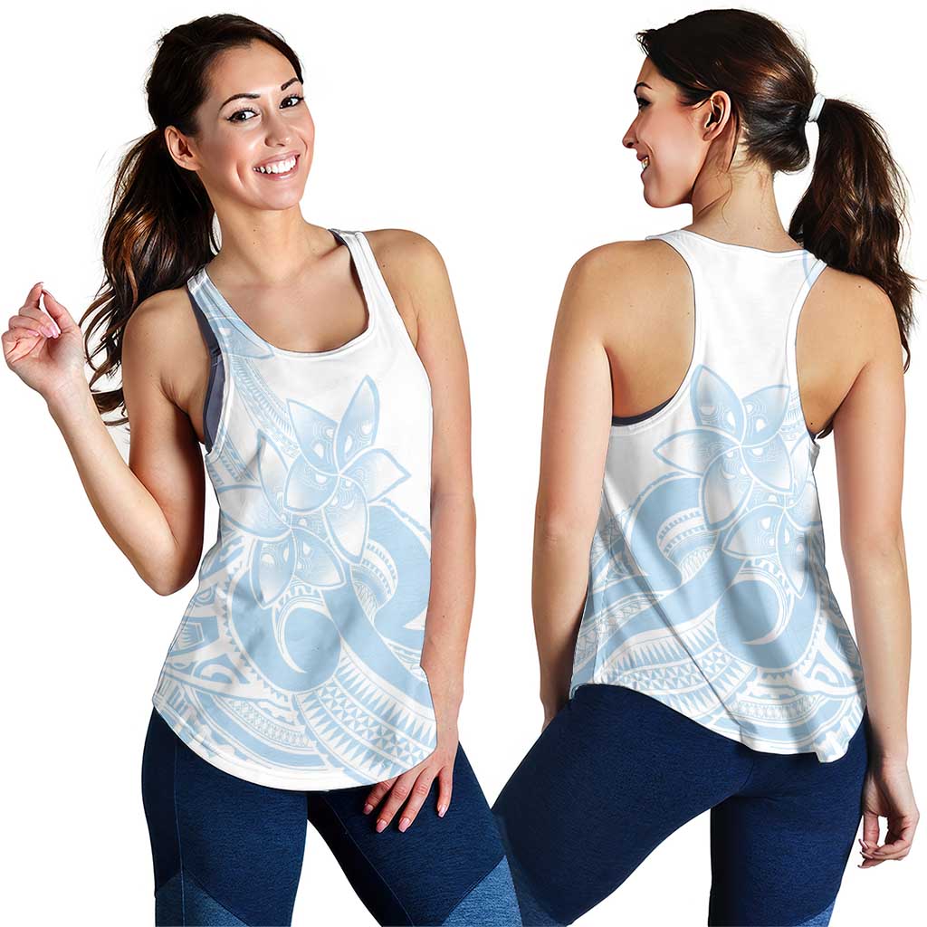 Polynesian Tribal Plumeria Lotu Tamaiti Women Racerback Tank Pastel Sky Blue LT9 - Polynesian Pride