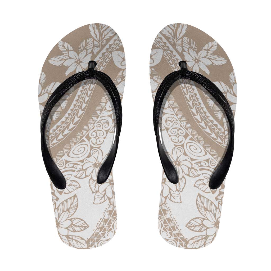 Polynesian Tropical Flowers Beige Pastel Vibes Flip Flops LT14 Beige - Polynesian Pride