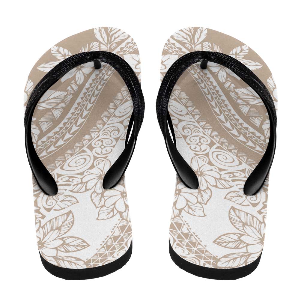 Polynesian Tropical Flowers Beige Pastel Vibes Flip Flops LT14 - Polynesian Pride