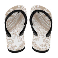 Polynesian Tropical Flowers Beige Pastel Vibes Flip Flops LT14 - Polynesian Pride