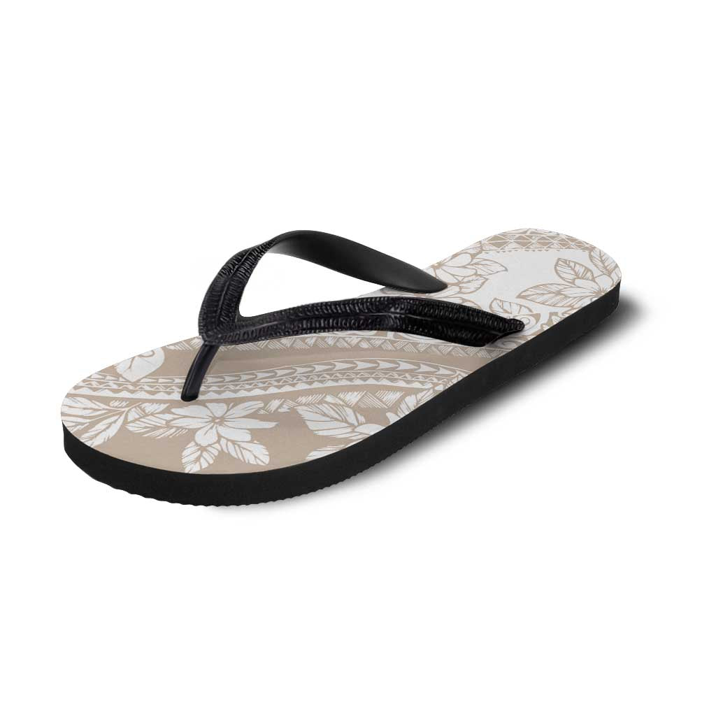 Polynesian Tropical Flowers Beige Pastel Vibes Flip Flops LT14 - Polynesian Pride
