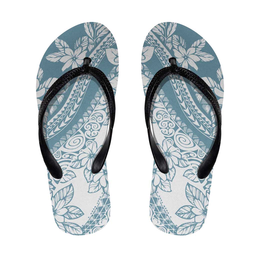 Polynesian Tropical Flowers Blue Pastel Vibes Flip Flops LT14 Blue - Polynesian Pride