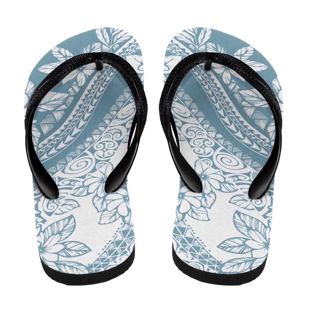 Polynesian Tropical Flowers Blue Pastel Vibes Flip Flops LT14 - Polynesian Pride