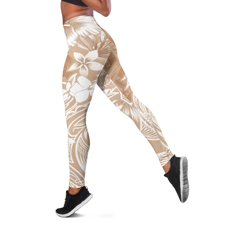 Polynesian Women's Day Leggings Plumeria Passion - Beige LT7 Beige - Polynesian Pride