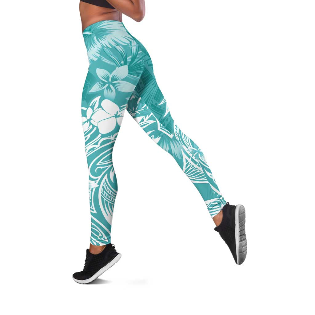 Polynesian Women's Day Leggings Plumeria Passion - Teal LT7 Teal - Polynesian Pride