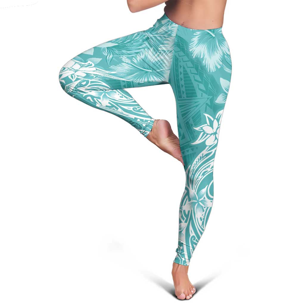 Polynesian Women's Day Leggings Plumeria Passion - Teal LT7 - Polynesian Pride