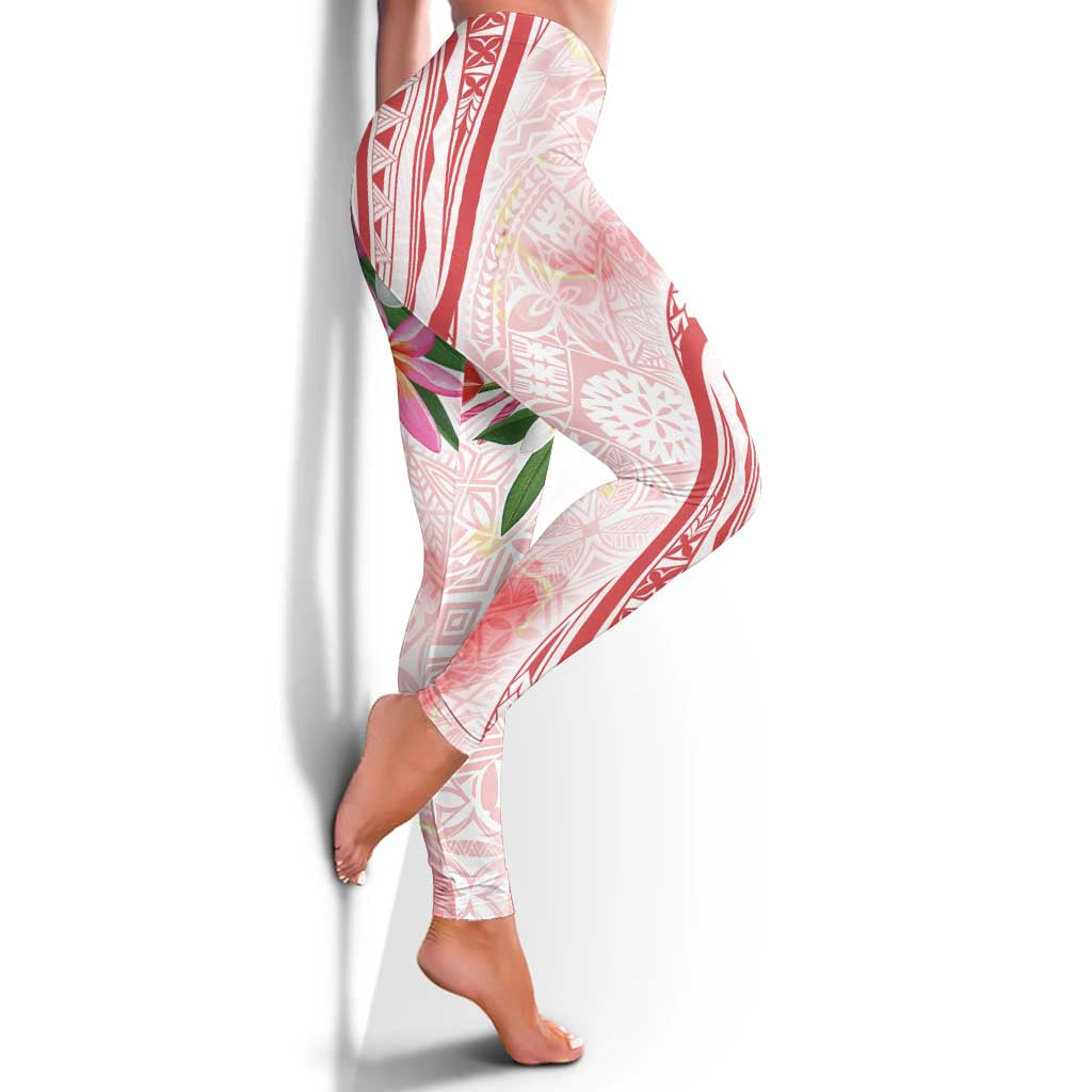 Polynesian Women's Day Wahine Leggings Plumeria Marble Glaze - Pink LT7