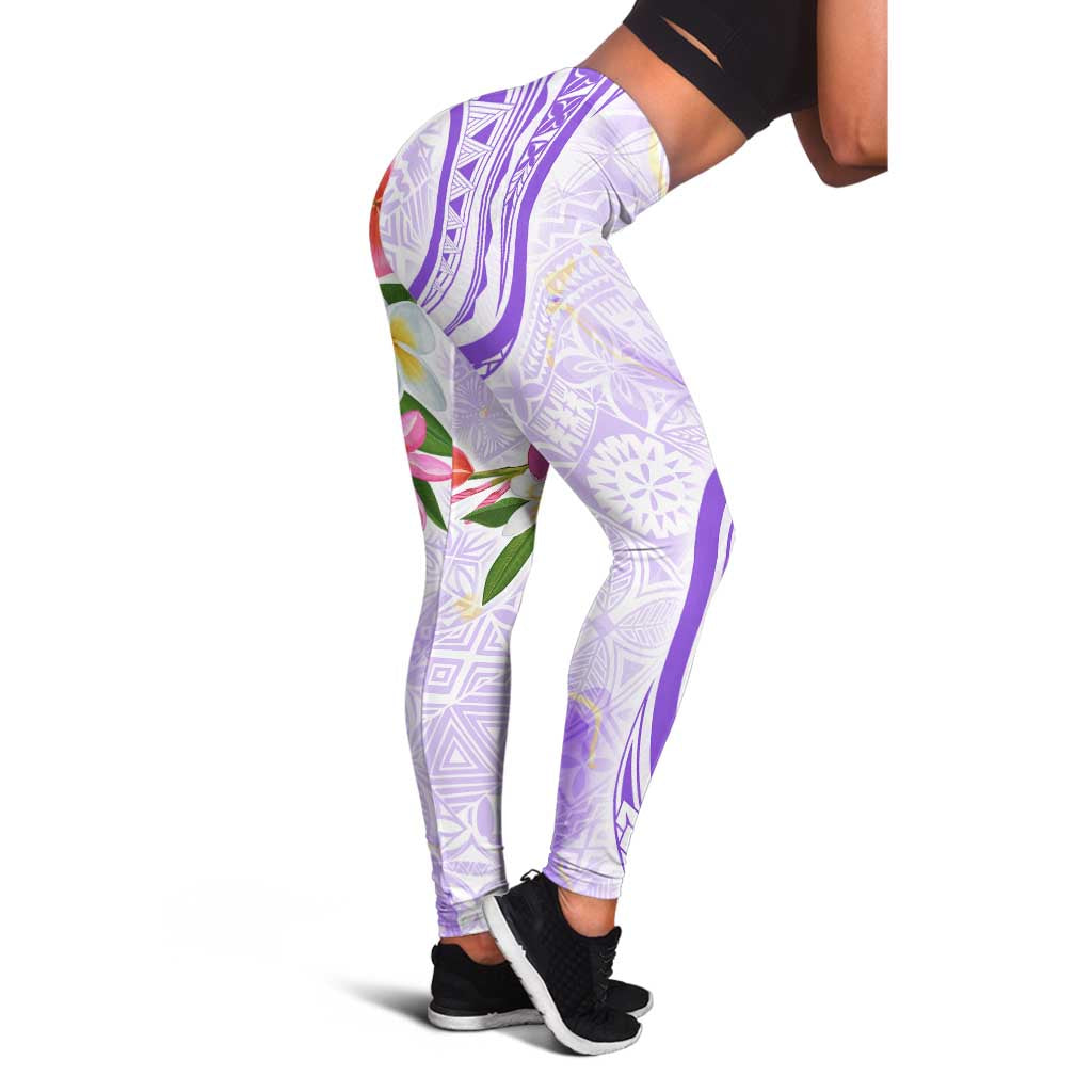 Polynesian Women's Day Wahine Leggings Plumeria Marble Glaze - Purple LT7