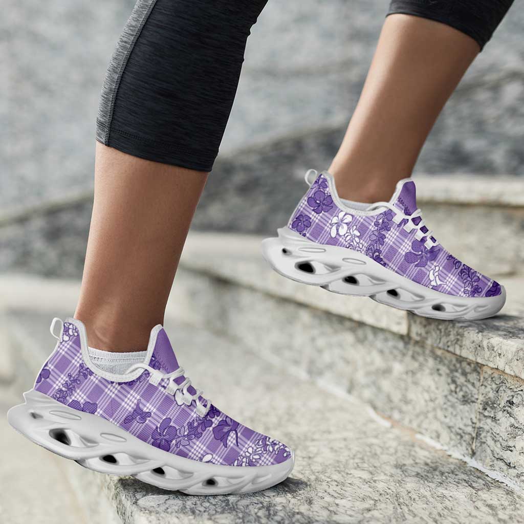 Poni Aloha Hawaii Clunky Sneakers Plumeria Lei With Palaka Motif - Polynesian Pride