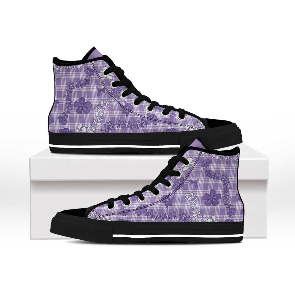 Poni Aloha Hawaii High Top Shoes Plumeria Lei With Palaka Motif LT14 - Polynesian Pride