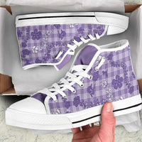 Poni Aloha Hawaii High Top Shoes Plumeria Lei With Palaka Motif LT14 Purple - Polynesian Pride