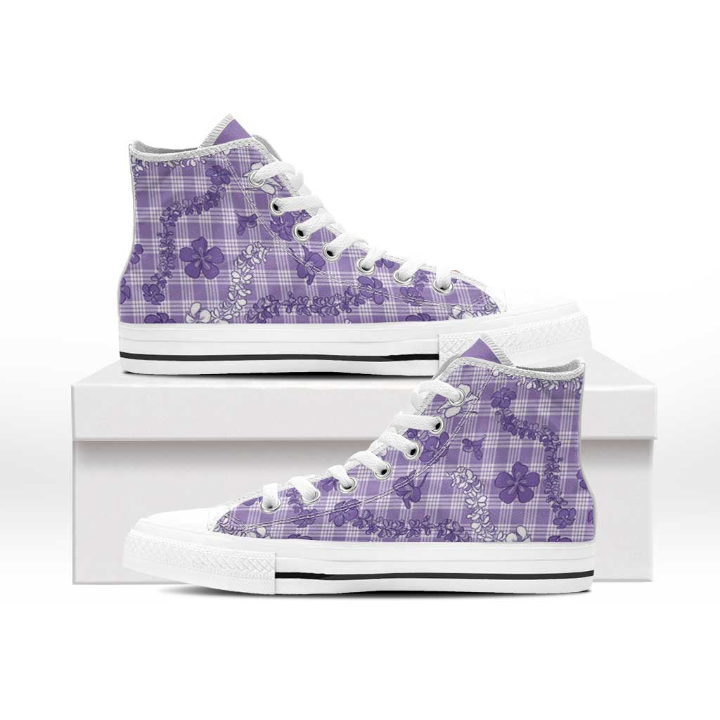 Poni Aloha Hawaii High Top Shoes Plumeria Lei With Palaka Motif LT14 - Polynesian Pride