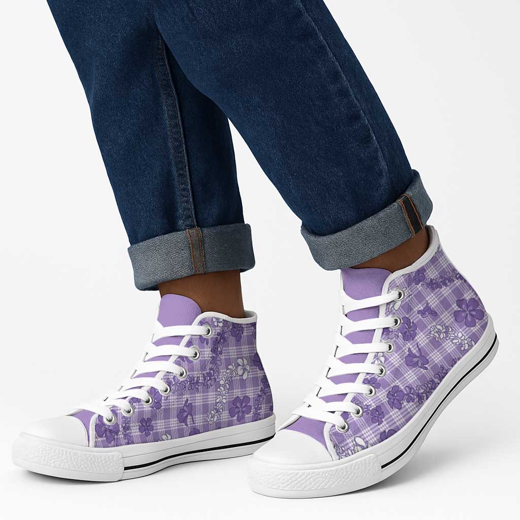 Poni Aloha Hawaii High Top Shoes Plumeria Lei With Palaka Motif LT14 - Polynesian Pride