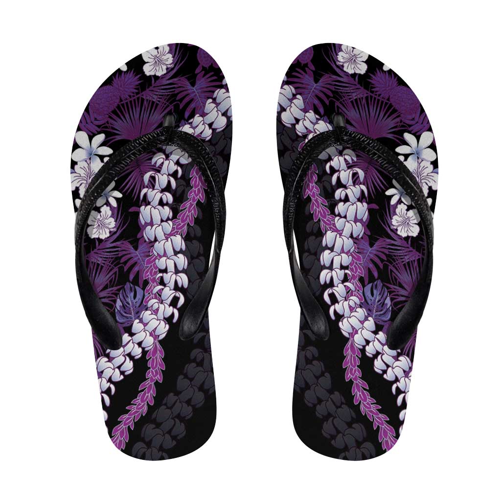 Poni Aloha Hawaii Lei Flip Flops Tropical Flowers Elegant Vibe LT14 Purple - Polynesian Pride