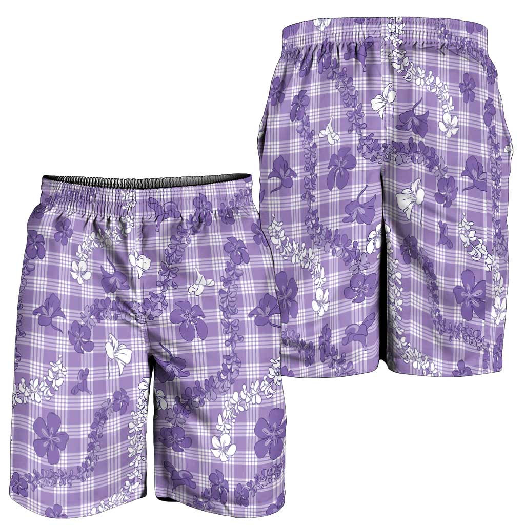 Poni Aloha Hawaii Shorts for Men Plumeria Lei With Palaka Motif - Polynesian Pride