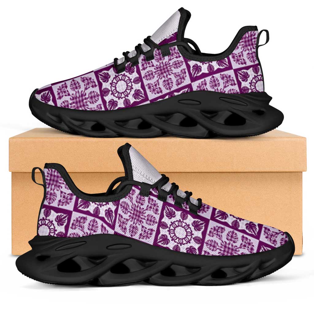 Poni Palaka Quilt Hawaii Clunky Sneakers Hawaiian Tropical Monstera Sea Turtle LT14 Purple - Polynesian Pride