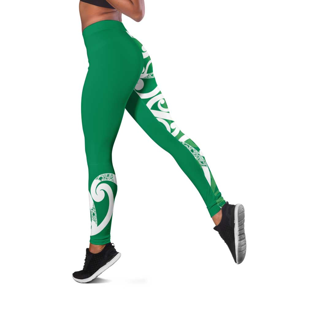 Pounamu Green Maori Leggings Koru Kowhaiwhai