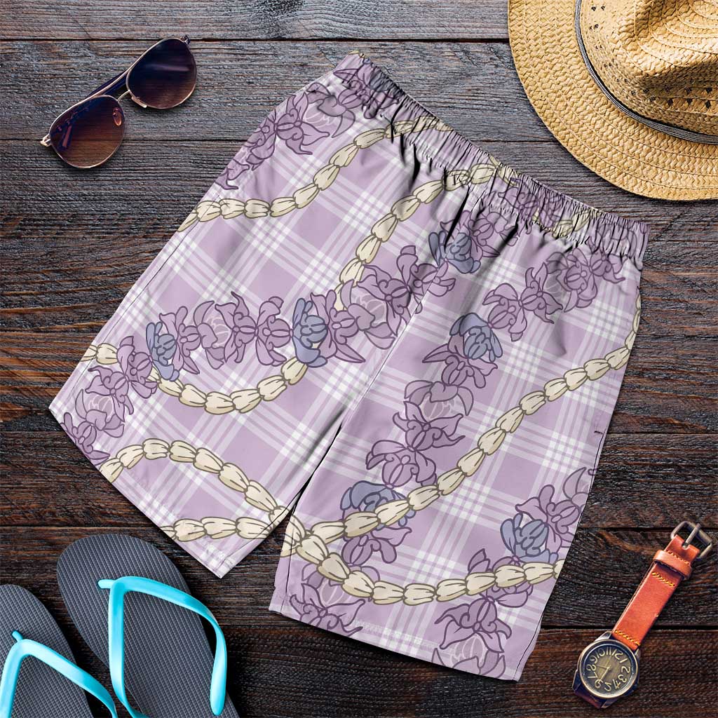 Pua Kalaunu Lei Shorts for Men Palaka Pattern LT01 Purple - Polynesian Pride