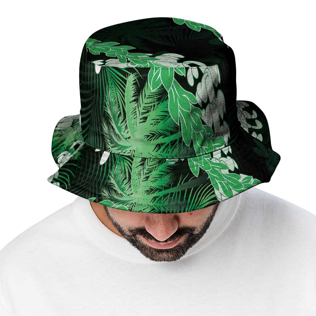 Puakenikeni Maile Lei Bucket Hat Frangipani Green Tropical Leaves