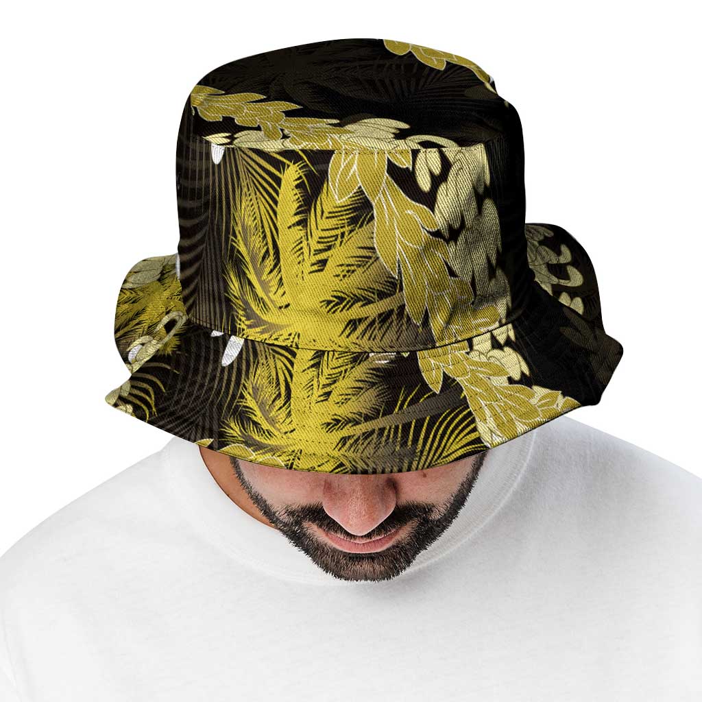 Puakenikeni Maile Lei Bucket Hat Frangipani Yellow Tropical Leaves LT01 - Polynesian Pride