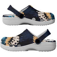 Puakenikeni Maile Lei Clogs Shoes Frangipani Blue Tropical Leaves LT01 - Polynesian Pride