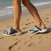 Puakenikeni Maile Lei Clogs Shoes Frangipani Blue Tropical Leaves LT01 - Polynesian Pride