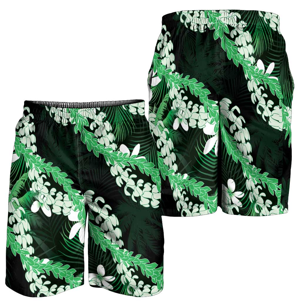 Puakenikeni Maile Lei Shorts for Men Frangipani Green Tropical Leaves