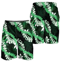 Puakenikeni Maile Lei Shorts for Men Frangipani Green Tropical Leaves