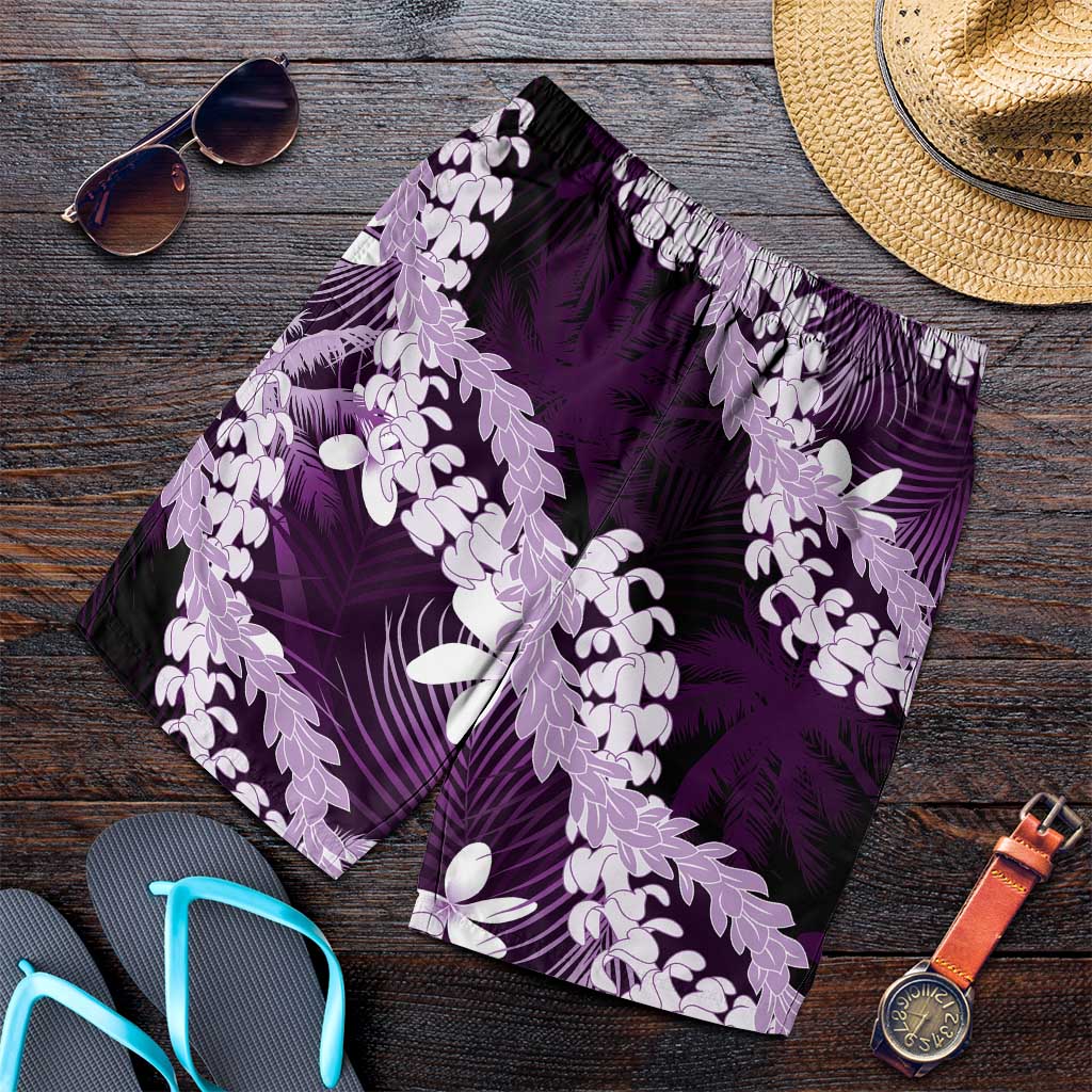 Puakenikeni Maile Lei Shorts for Men Frangipani Purple Tropical Leaves LT01 Purple - Polynesian Pride