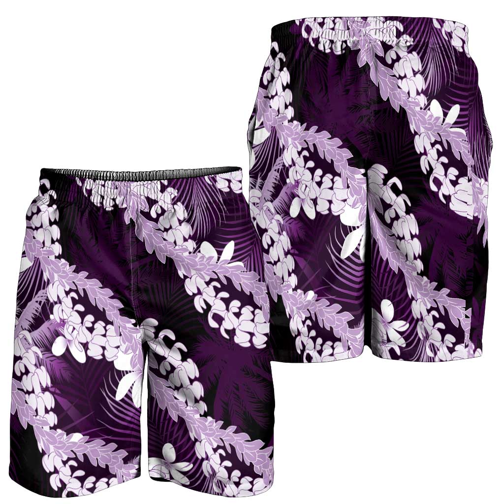 Puakenikeni Maile Lei Shorts for Men Frangipani Purple Tropical Leaves LT01 - Polynesian Pride