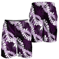 Puakenikeni Maile Lei Shorts for Men Frangipani Purple Tropical Leaves LT01 - Polynesian Pride