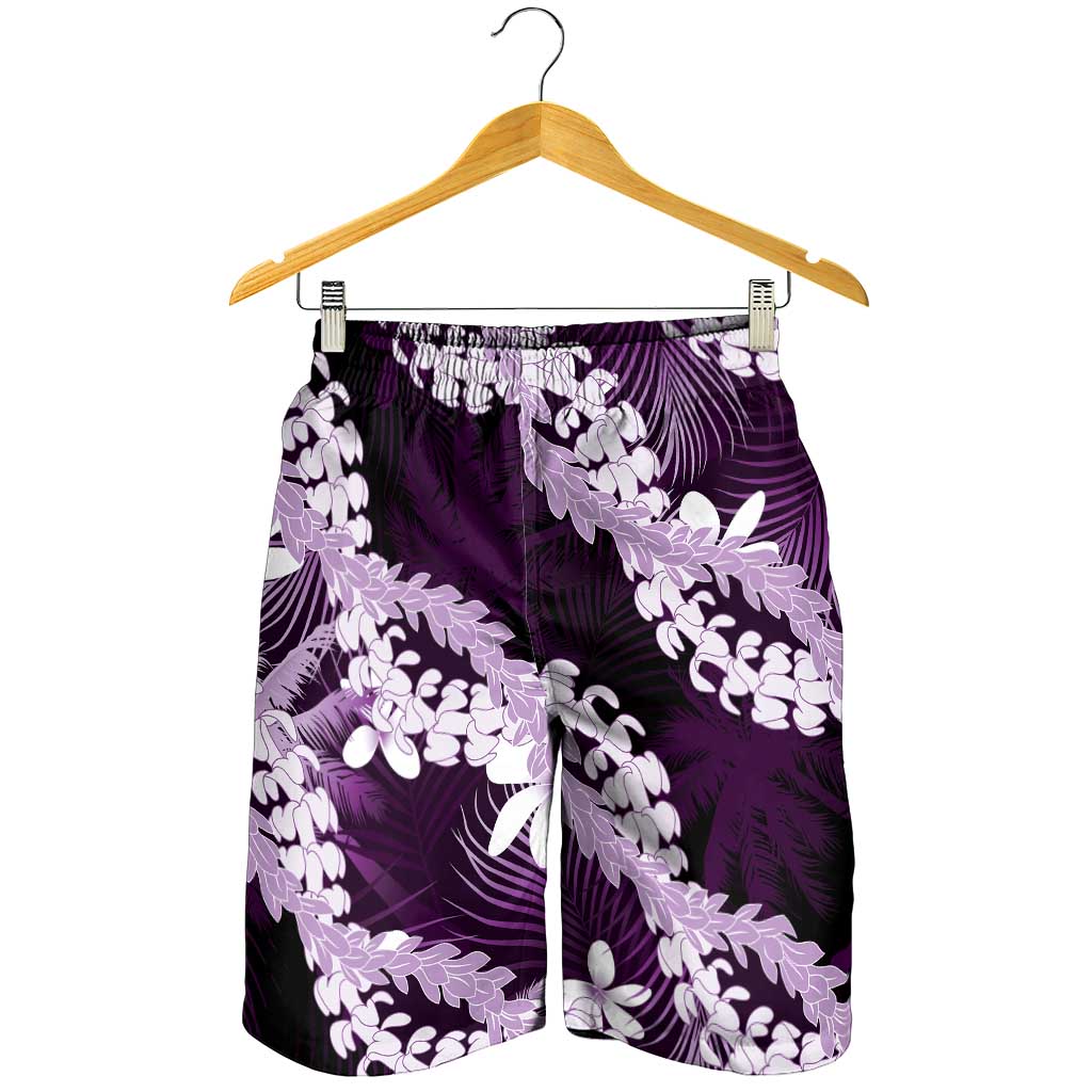 Puakenikeni Maile Lei Shorts for Men Frangipani Purple Tropical Leaves LT01 - Polynesian Pride