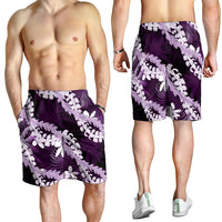 Puakenikeni Maile Lei Shorts for Men Frangipani Purple Tropical Leaves LT01 - Polynesian Pride