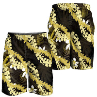 Puakenikeni Maile Lei Shorts for Men Frangipani Yellow Tropical Leaves