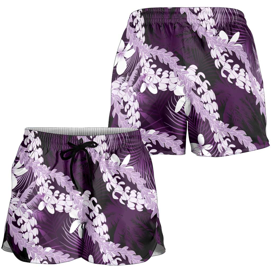 Puakenikeni Maile Lei Shorts for Women Frangipani Purple Tropical Leaves LT01 - Polynesian Pride