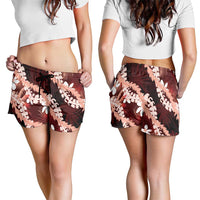 Puakenikeni Maile Lei Shorts for Women Frangipani Red Tropical Leaves LT01 - Polynesian Pride
