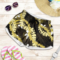 Puakenikeni Maile Lei Shorts for Women Frangipani Yellow Tropical Leaves LT01 Yellow - Polynesian Pride