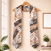 Puatou Tahiti Tiare Monstera Graduation Stole Polynesian Pattern Curve Style LT01 One Size Orange - Polynesian Pride