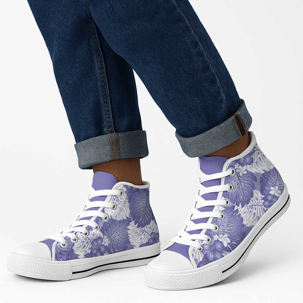 Purple Aloha Hawaii High Top Shoes Monstera Hibiscus Plumeria Seamless Vibes LT14 - Polynesian Pride