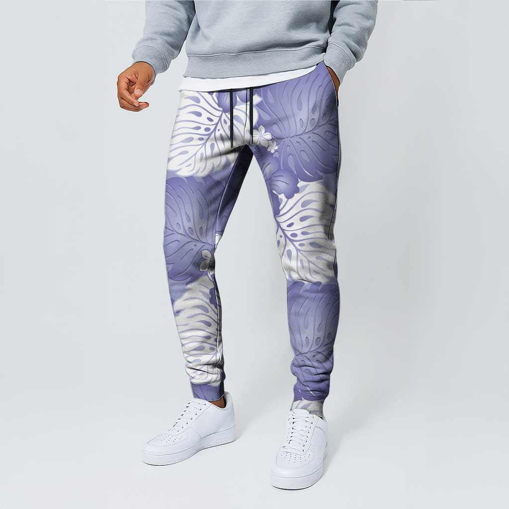 Purple Aloha Hawaii Jogger Pants Monstera Hibiscus Plumeria Seamless Vibes - Polynesian Pride