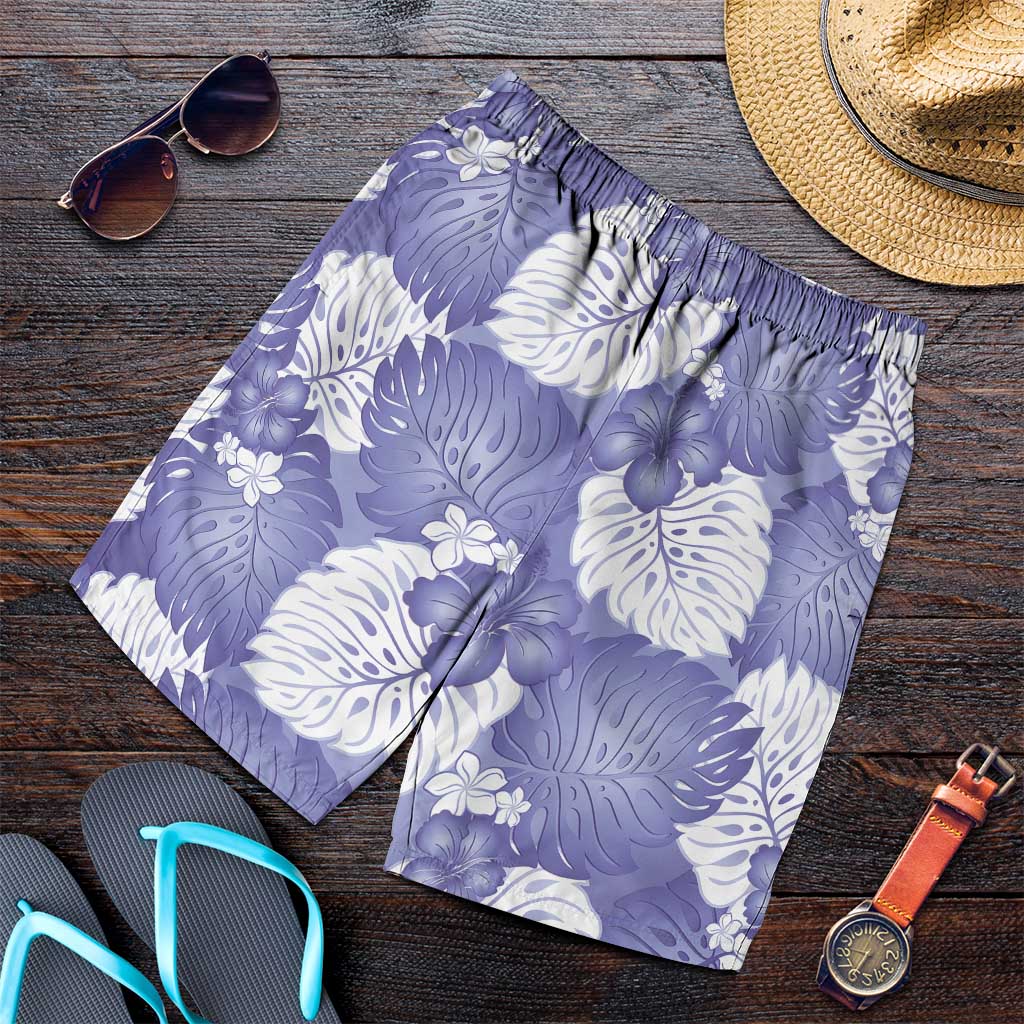 Purple Aloha Hawaii Shorts for Men Monstera Hibiscus Plumeria Seamless Vibes - Polynesian Pride