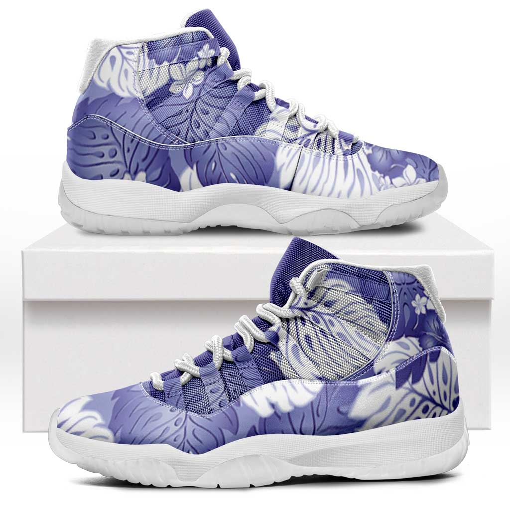 Purple Aloha Hawaii Sneakers J11 Monstera Hibiscus Plumeria Seamless Vibes - Polynesian Pride